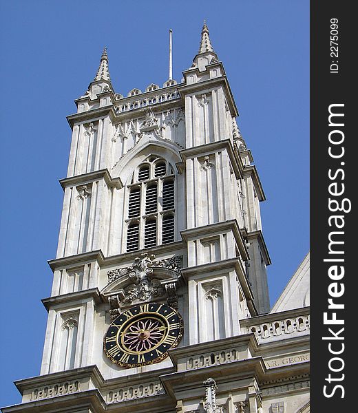 One of the towers at Westminster Abbey in London, England