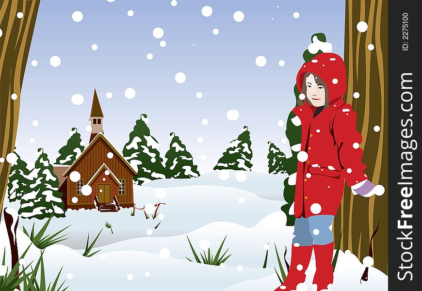 An illustrationof a girl during winter season. An illustrationof a girl during winter season.