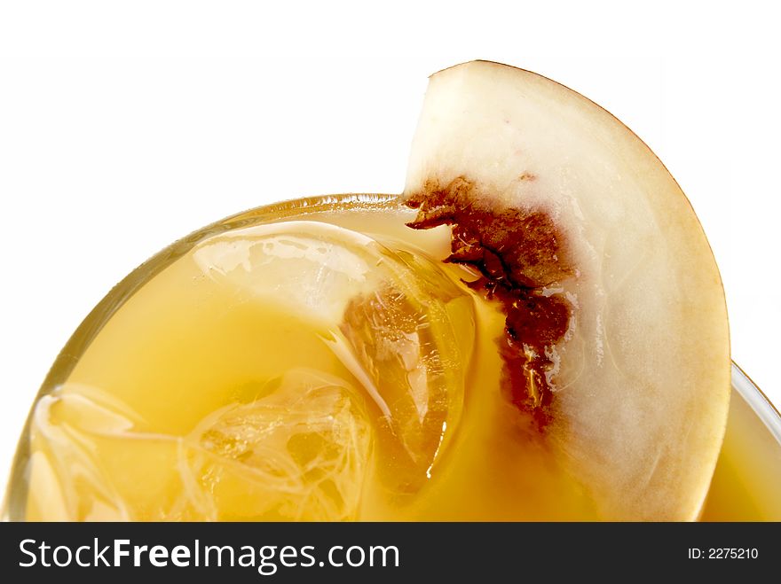 Fresh peach juice with ice and slice