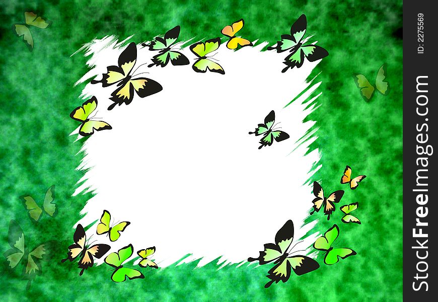Green border with butterflies