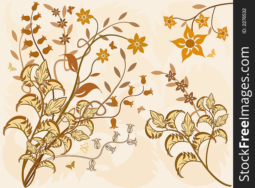 Floral Background with butterflies - vector. Floral Background with butterflies - vector