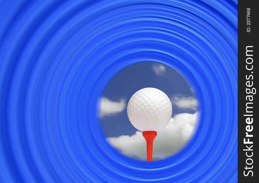 Golf ball on tee against sky overlaid with tunnel like abstract image. Golf ball on tee against sky overlaid with tunnel like abstract image.