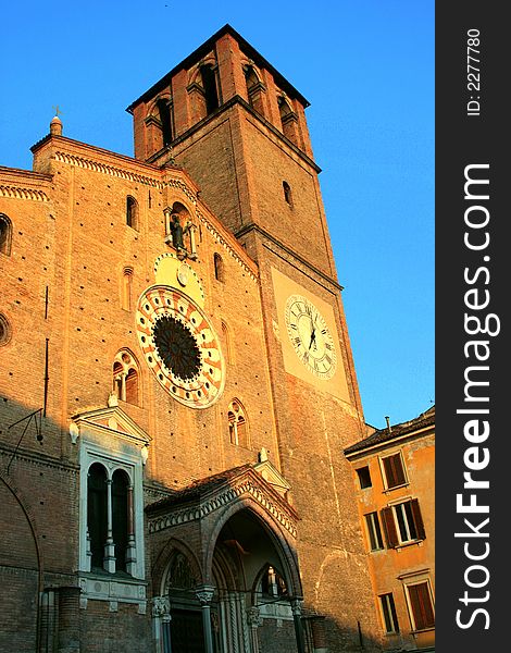 Medieval Bell tower and clock in Lodi. Italy. Medieval Bell tower and clock in Lodi. Italy