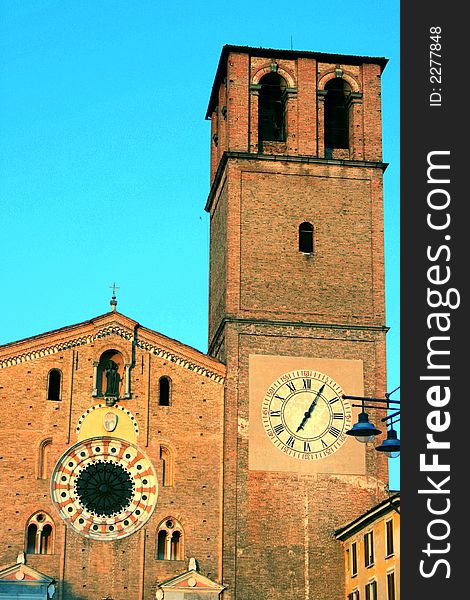 Medieval Bell tower and clock in Lodi. Italy. Medieval Bell tower and clock in Lodi. Italy