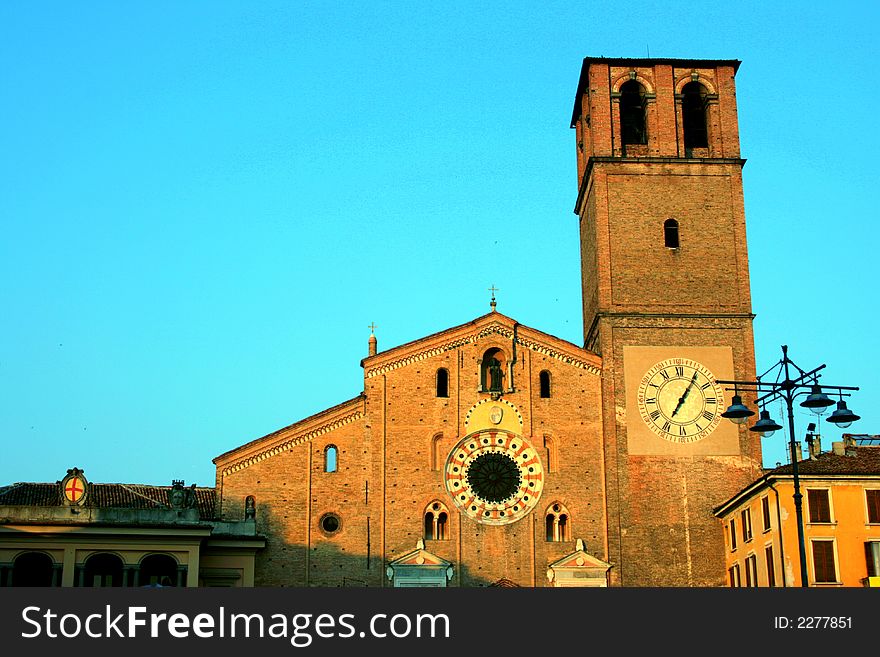 Medieval Bell tower and clock in Lodi. Italy. Medieval Bell tower and clock in Lodi. Italy