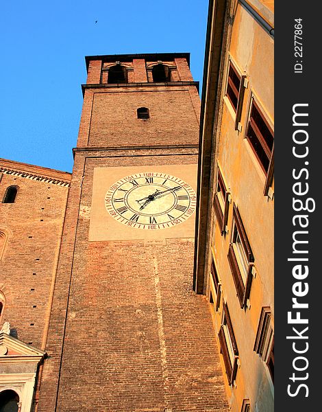 Medieval Bell tower and clock in Lodi. Italy. Medieval Bell tower and clock in Lodi. Italy