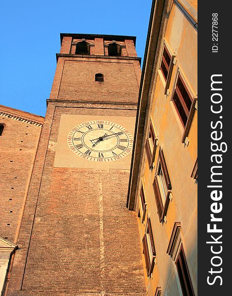 Medieval Bell tower and clock in Lodi. Italy. Medieval Bell tower and clock in Lodi. Italy