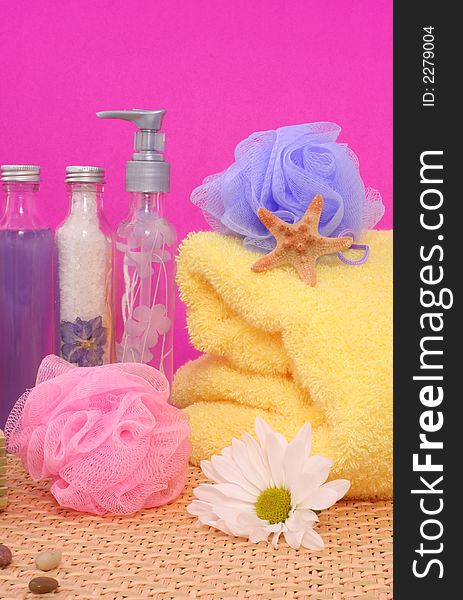 Bath and Spa Products on Pink Background