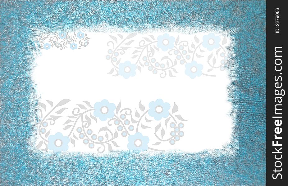 Blue grunge floral background with border for writing