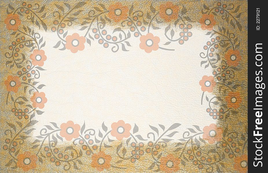 Orange grunge floral background with border for writing. Orange grunge floral background with border for writing