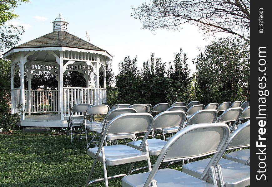 Seats set up for an outdoor wedding. Seats set up for an outdoor wedding.