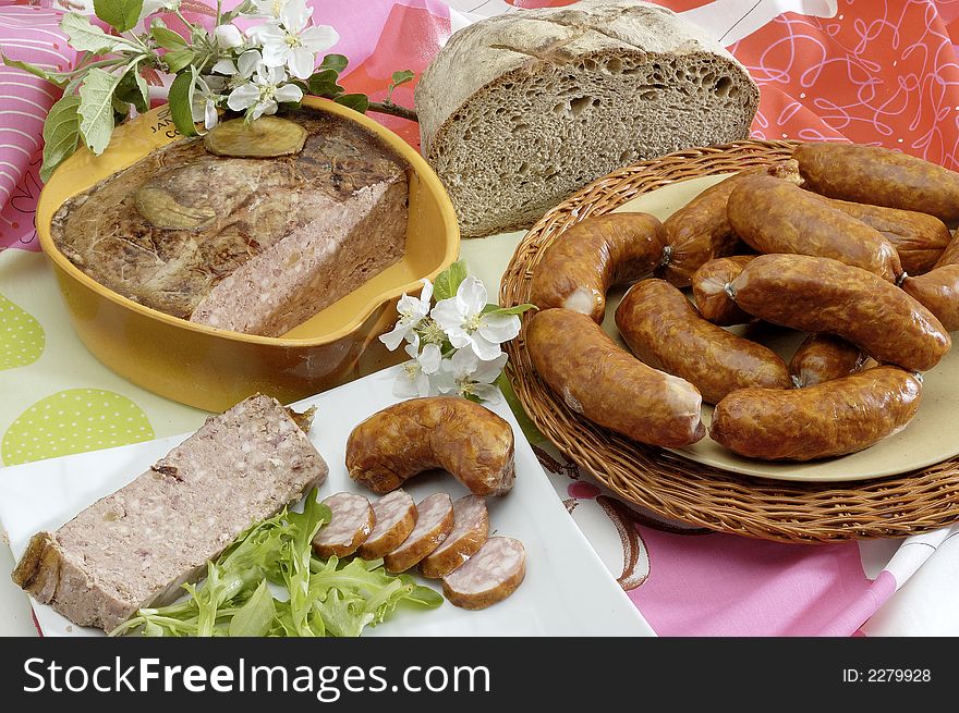 Bread, terrine and sausage