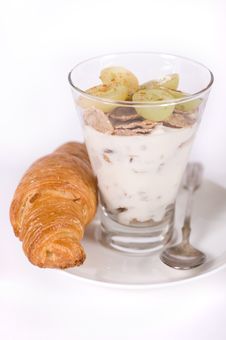 Muesli, Yoghurt And Croissants Stock Photo Muesli, Yoghurt And Croissants Stock Photo
