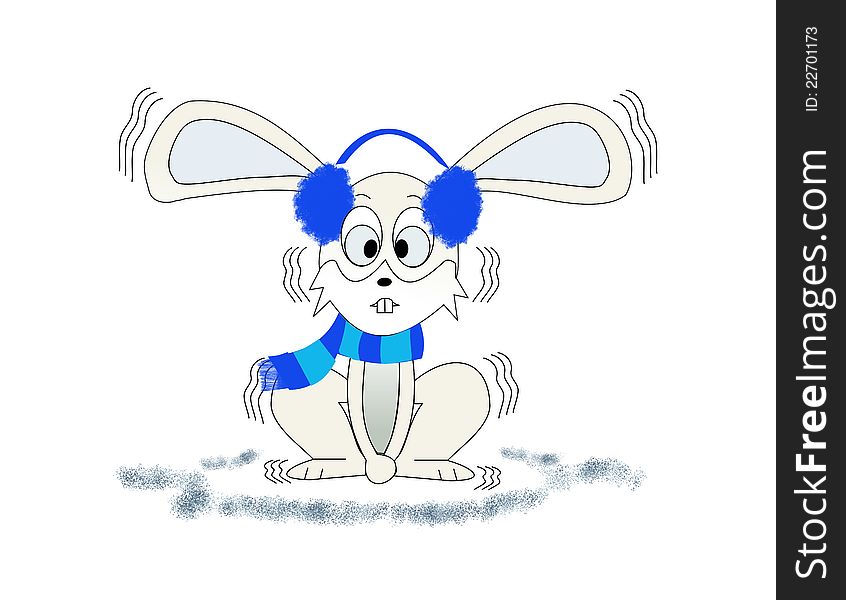 An illustration of a rabbit in earmuffs and a scarf shivering in the cold. An illustration of a rabbit in earmuffs and a scarf shivering in the cold
