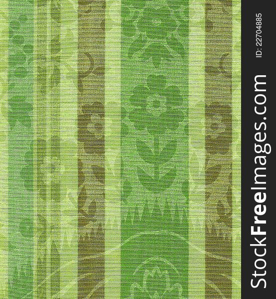 Green  background with stripes and flowers, textile scan. Green  background with stripes and flowers, textile scan.