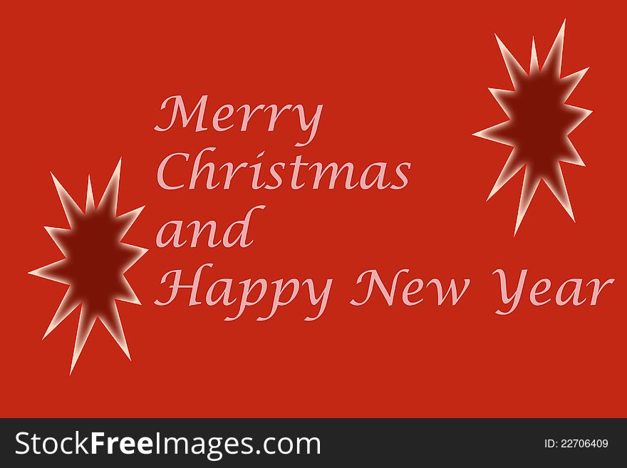 The words merry christmas and happy new year in white lettters against a starred brown and red  background