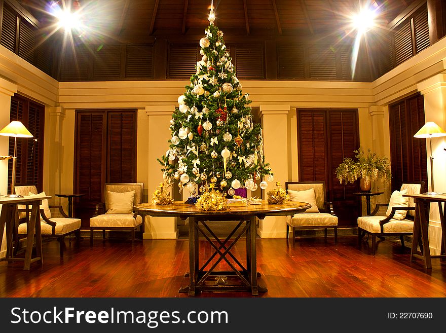 Christmas tree adorned with lights and sparkling stars
