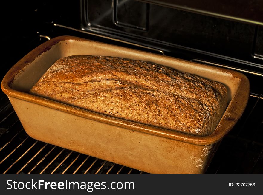 Cripsy whole grain bread in an oven