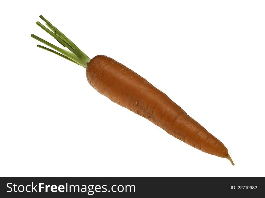 A single fresh organic carrot on white background. A single fresh organic carrot on white background