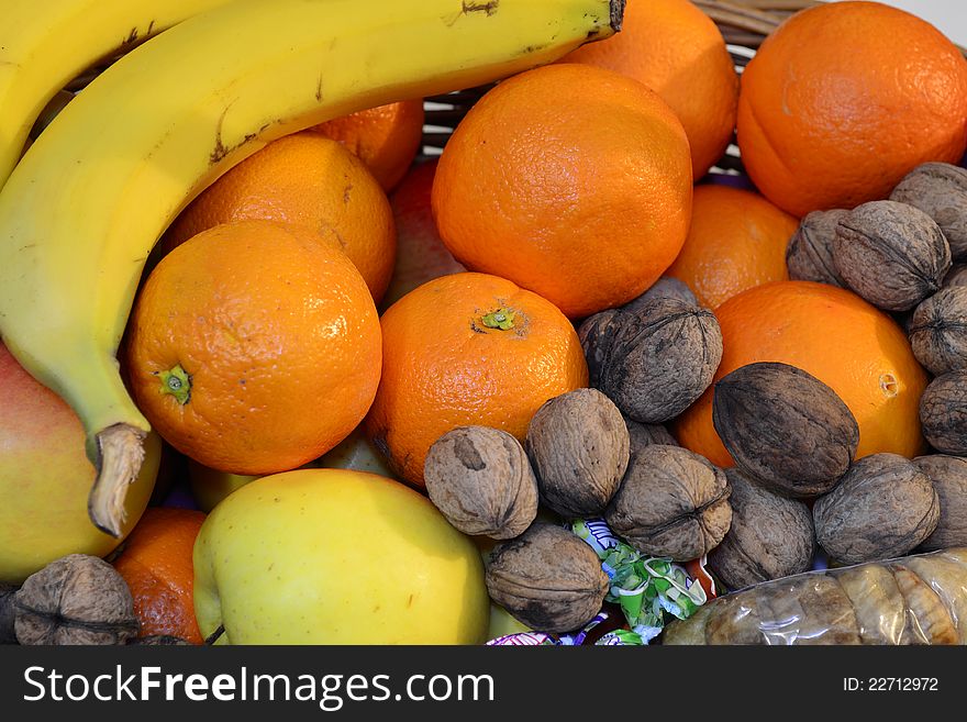 Fruits And Wicker Basket