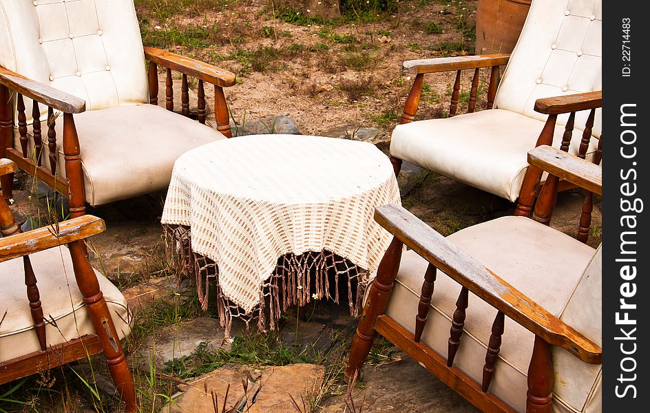 Outdoor furniture in a typical patio on a sunny day. Outdoor furniture in a typical patio on a sunny day