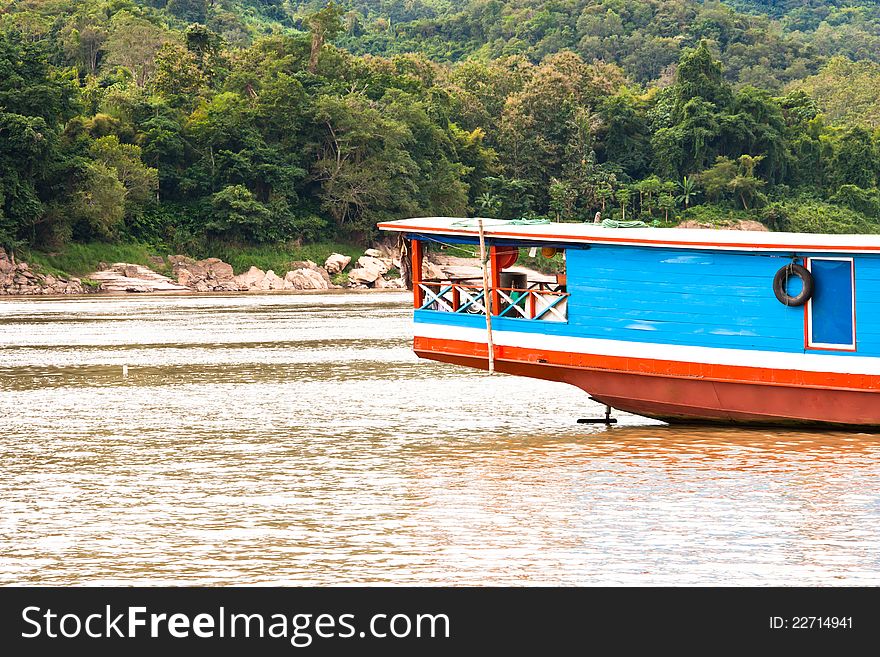 Boat sailing in the river to bring people in Laos country. Boat sailing in the river to bring people in Laos country