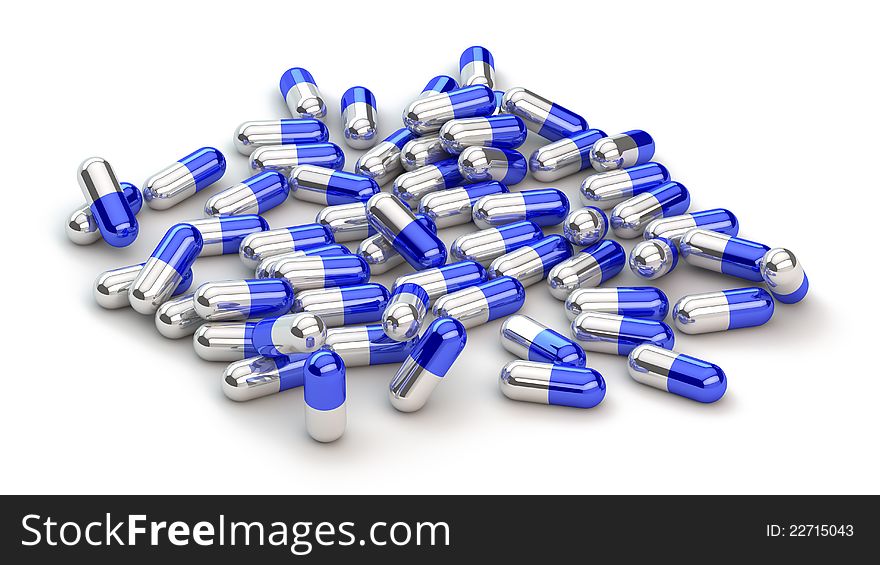 Pile of pills on white background