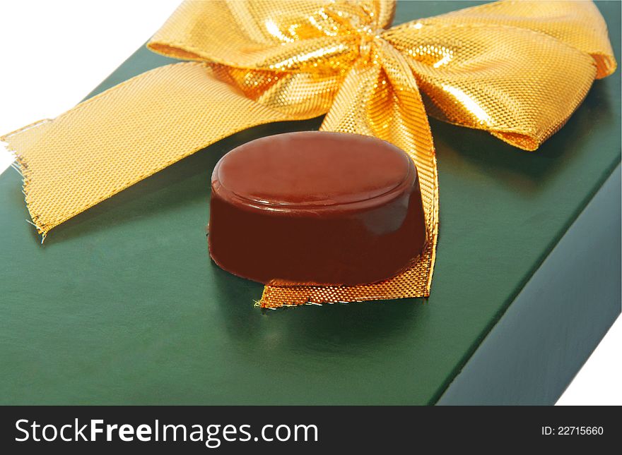 Gift chocolate candy on green box