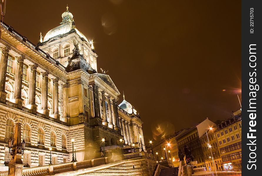 Czech National Museum in Prague at night