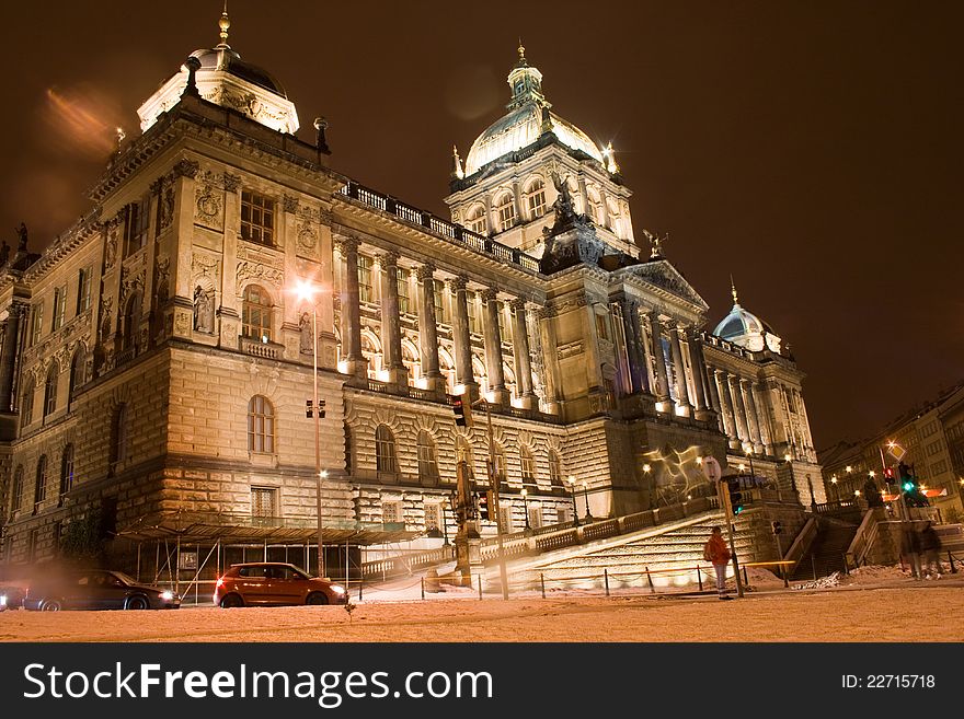 Czech National Museum in Prague at night