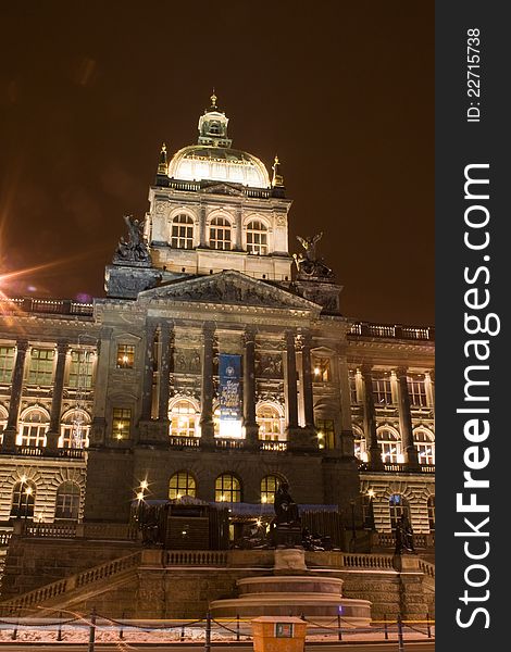 Czech National Museum in Prague at night