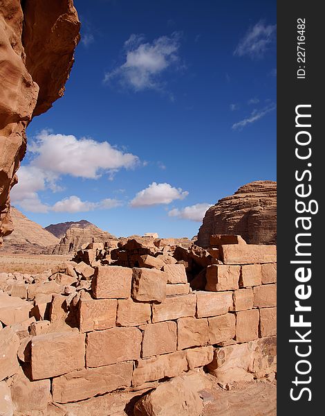 Ruins of house of Lawrence of Arabia in Wadi Rum desert, Jordan