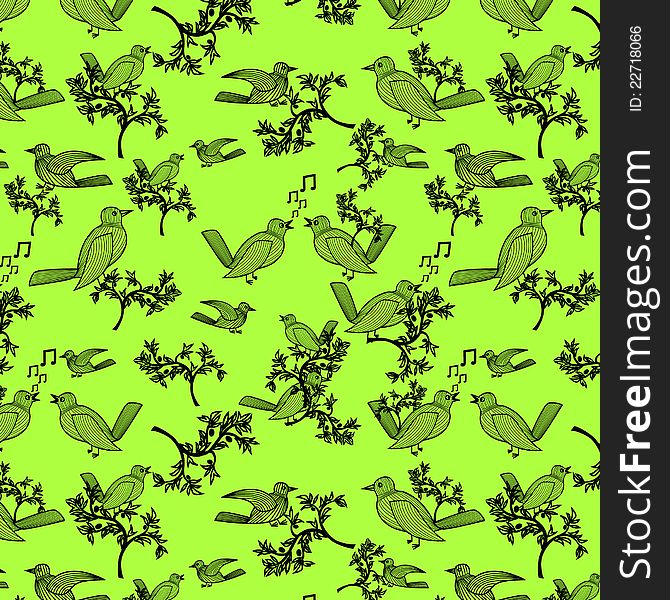 Natural Pattern With Birds And Trees