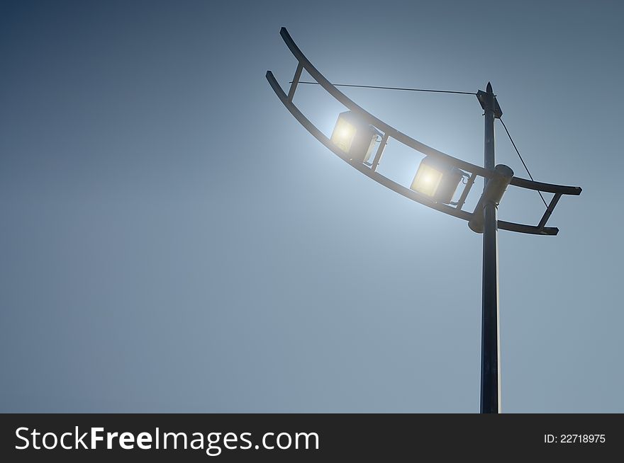 Modern lamp post with evening sky and copyspace