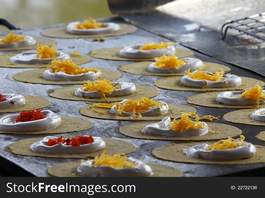 Crispy Pancakes on cooling rack, kind of Thai sweetmeat, Thailand