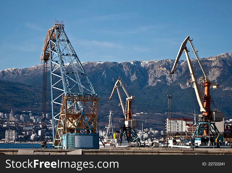 Loading cranes in an industrial port in Ukraine