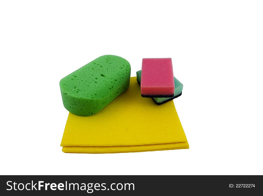 Yellow rage and colorfull sponges. Yellow rage and colorfull sponges