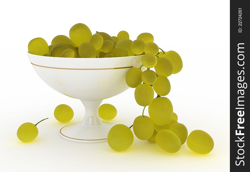 A grape branch in vase on white background. A grape branch in vase on white background