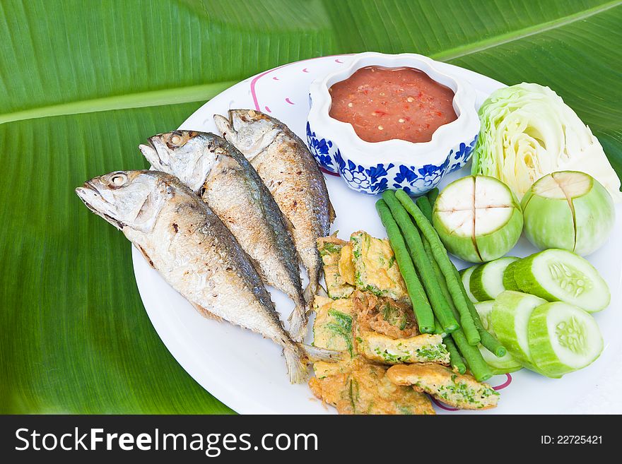 Chili mackerel, Vegetable and sauce, Thai food