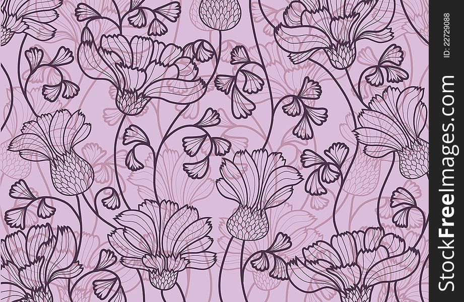 Vector pink wallpaper with beautiful abstract flowers