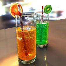 Two Fruit Cocktail Glasses On A Table. Stock Image Two Fruit Cocktail Glasses On A Table. Stock Image