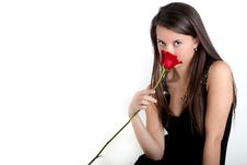 Pretty Brunette With Red Rose Stock Photography