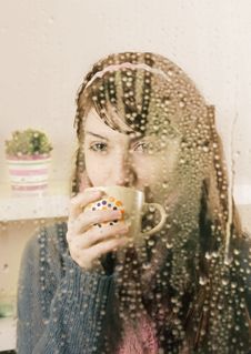 Girl Behind The Glass Stock Image Girl Behind The Glass Stock Image