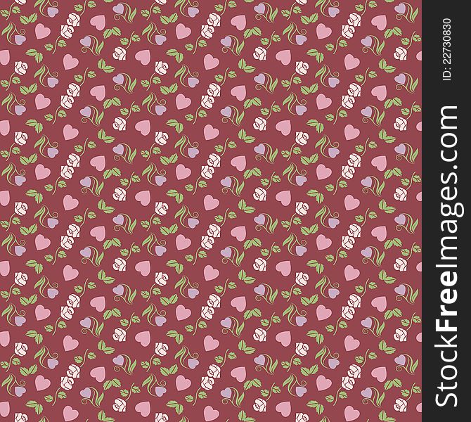 Valentine Seamless Pattern With Hearts And Roses