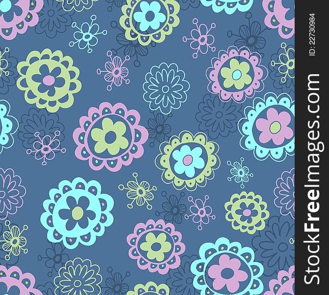 Floral seamless pattern in blue tones