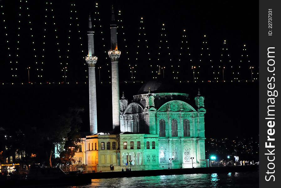 Famous mosque and the bosporus bridge. Famous mosque and the bosporus bridge