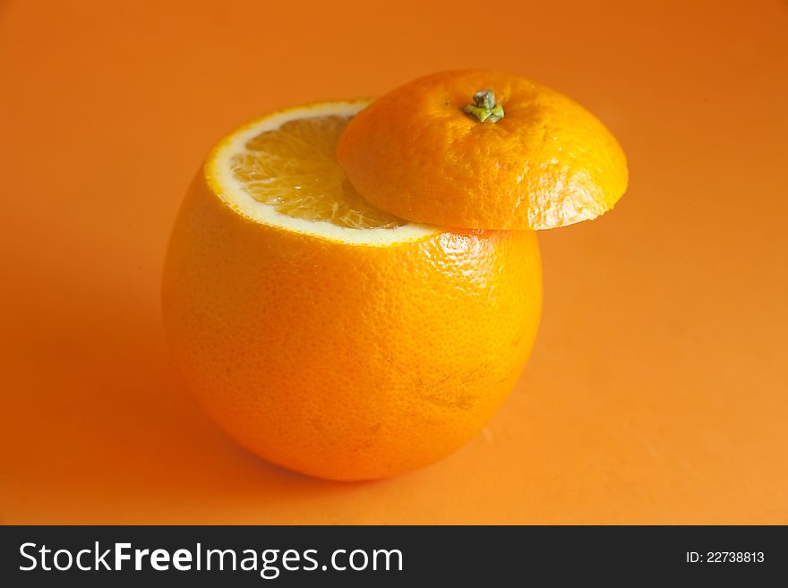 Flesh orange on yellow background