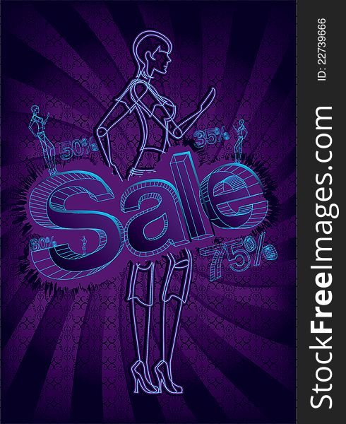 Sale poster with woman silhouette. Illustrator 8. Sale poster with woman silhouette. Illustrator 8