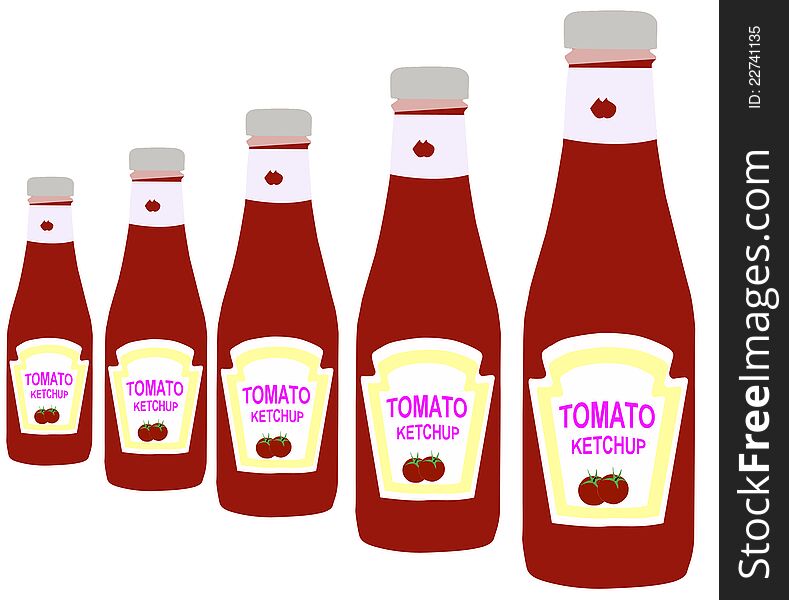Vector of Ketchup Bottles with labels decreasing in size