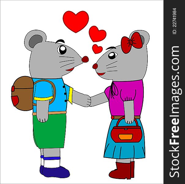 A cute and humorous cartoon illustration of two mouse with hearts. A cute and humorous cartoon illustration of two mouse with hearts